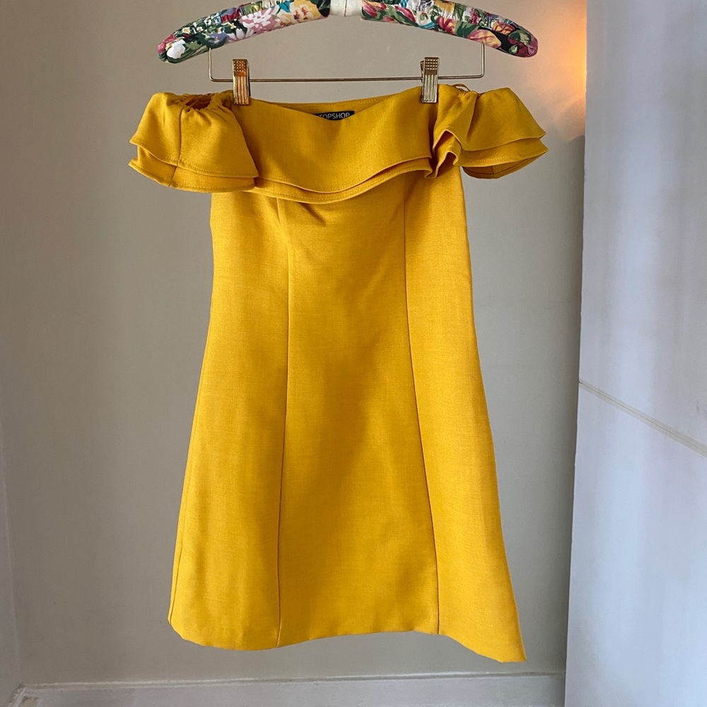 TOPSHOP Yellow strapless Party Dress